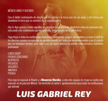 Luis Gabriel Rey se despide de la Liga MX con emotiva carta