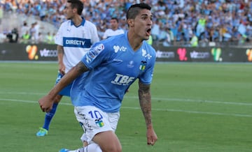 Hernández grita su gol más importante con O'Higgins: ante la UC, para darle el título del Campeonato Nacional 2013 a los celestes.