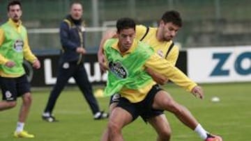 Canella y Salomao en el entrenamiento del Depor.