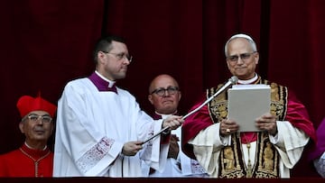 Newly elected Pope Leo XIV, Cardinal Robert Prevost of the Unites States delivers the "Urbi et Orbi" (to the city and to the world) message from the balcony of St. Peter's Basilica, at the Vatican, May 8, 2025. REUTERS/Dylan Martinez