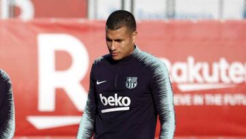 Jeison Murillo y Coutinho durante un entrenamiento con el Barcelona