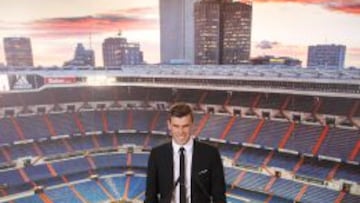 Bale en su presentación con el Real Madrid