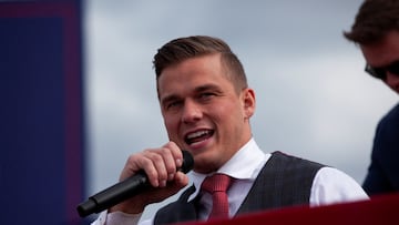 Representative Madison Cawthorn speaks during a rally hosted by former President Donald Trump in Selma, North Carolina.