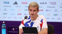AL KHOR, QATAR - DECEMBER 14: Antoine Griezmann of France attends the post match press conference after the 2-0 win during the FIFA World Cup Qatar 2022 semi final match between France and Morocco at Al Bayt Stadium on December 14, 2022 in Al Khor, Qatar. (Photo by Maddie Meyer - FIFA/FIFA via Getty Images)