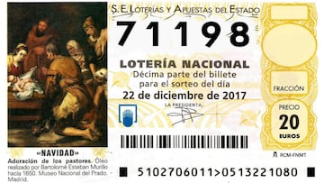 71.198, Gordo de la Loter&iacute;a de Navidad 2017.