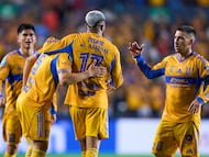 Rodrigo Aguirre celebrates his goal 2-0 of Tigres during the round one second leg match between Tigres UANL and Forge FC as part of the CONCACAF Champions Cup 2026, at Universitario Stadium on February 10, 2026 in Monterrey, Nuevo Leon, Mexico.