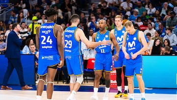 Lottana Nwogbo, Pato Garin, Jayson Granger, Tanner McGrew y Sasu Salin, jugadores del Movistar Estudiantes, ante el HLA Alicante.