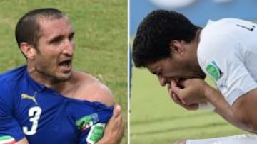 Luis Su&aacute;rez mordi&oacute; a Chiellini en el Mundial de 2014.