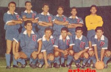 Ballet Azul de Universidad de Chile en 1962. Arriba de izquierda a derecha: Braulio Musso, Humberto Donoso, Roberto Hodge, Luis Eyzaguirre, Sergio Navarro y Manuel Astorga. Abajo: Carlos Contreras, Ernesto Alvarez, Carlos Campos, Rubén Marcos y Leonel Sánchez.