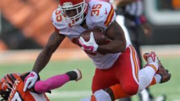 El corredor Charcandrick West, sustituto de Jamaal Charles en el backfield de los Kansas City Chiefs.
