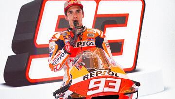 Marc M&aacute;rquez durante la presentaci&oacute;n del Repsol Honda 2020 en Yakarta.