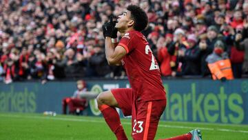 El colombiano ha disputado ocho partidos con el Liverpool y ha marcado un gol.