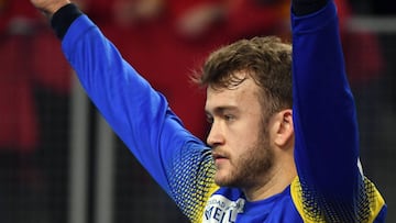 GEO067. Varazdin (Croatia), 21/01/2018.- Gonzalo Perez De Vargas goalkeeper of Spain reacts during the EHF European Men&#039;s Handball Championship 2018 Main round group ll match between FYROM and Spain in Varazdin, Croatia, 21 January 2018. (Croacia, Espa&ntilde;a, Balonmano) EFE/EPA/GEORGI LICOVSKI