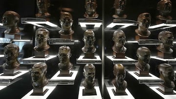 Canton, Ohio, USA;  Enshrinees busts at the Pro Football Hall of Fame.