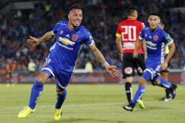 Futbol, Universidad de Chile vs Union Espaola
Sptima fecha, campeonato de Clausura 2016/17
El jugador de Universidad de Chile, Sebastian Ubilla, celebra  su gol  contra  Universidad de Chile vs Union Espaola durante el partido de primera division disputado en el estadio Nacional de Santiago, Chile.
19/03/2017
Javier Torres/Photosport
*************

Football, Universidad de Chile vs Union Espaola
7th date, Clousure Championship 2016/17
Universidad de Chile's, Sebastian Ubilla, celebrates his gol against Universidad de Chile, Union Espaola during the first division football match at the Nacional stadium in Santiago, Chile.
19/03/2017
Javier Torres/Photosport