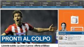 Portada de la web de 'Tuttosport' en la que anuncian el nuevo intento de la Juventus de fichar a Fernando Llorente.