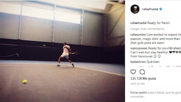 Rafa Nadal anunció en su cuenta de Instagram su participación en el Masters 1.000 de París.