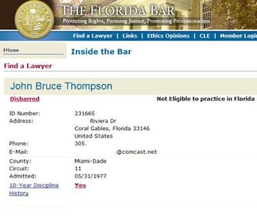 El abogado Jack Thompson, oficialmente vetado en Florida