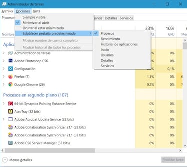 Trucos Windows 10: abrir la pestaña que quieres al abrir el administrador de tareas