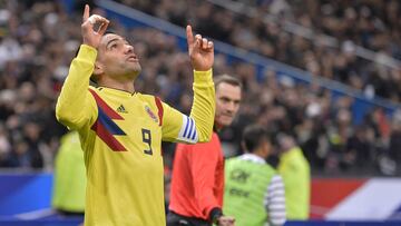 Falcao García celebrando su gol en el triunfo de la Selección Colombia ante Francia en un amistoso internacional en el Stade de France