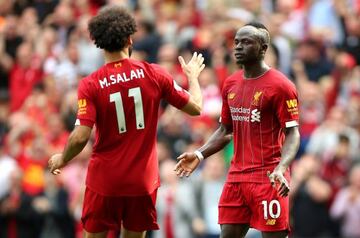 Scoring buddies | Liverpool's Sadio Mane celebrates with his teammate Mohamed Salah.