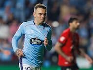 Iago Aspas celebra el primer gol anotado ante el Mallorca.