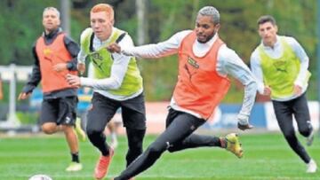 Los jugadores del Shakhtar, en el entrenamiento de ayer.