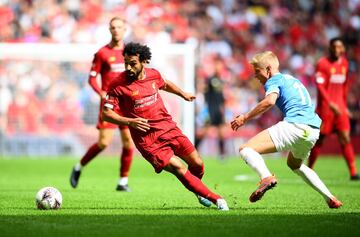 Oleksandr Zinchenko battles with Mohamed Salah