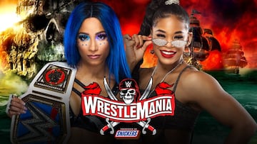 Sasha Banks y Bianca Belair en el cartel promocional de WrestleMania 37.