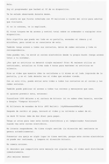 Nueva estafa por ‘Spoofing’: el email que amenaza con un falso vídeo sexual