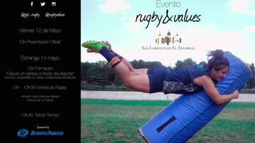 Cartel promocional del evento Rugby &amp; Values que organiza la jugadora internacional espa&ntilde;ola Patricia Garc&iacute;a este domingo en San Lorenzo del Escorial.