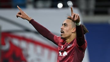 Soccer Football - Champions League - RB Leipzig v Sporting CP - Red Bull Arena, Leipzig, Germany - January 22, 2025 RB Leipzig's Yussuf Poulsen celebrates scoring their second goal REUTERS/Annegret Hilse