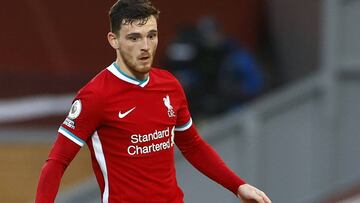 LIVERPOOL, ENGLAND - SEPTEMBER 12: Andy Robertson of Liverpool runs with the ball during the Premier League match between Liverpool and Leeds United at Anfield on September 12, 2020 in Liverpool, England. (Photo by Phil Noble - Pool/Getty Images)