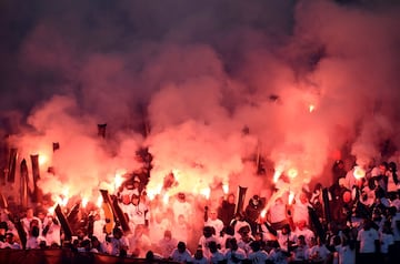 Soccer Football - 2. Bundesliga - Hamburger SV v St Pauli - Volksparkstadion, Hamburg, Germany - September 30, 2018  St Pauli fans set off flares during the match  