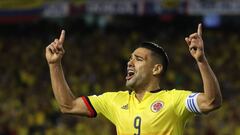 BAQ216. BARRANQUILLA (COLOMBIA), 05/10/2017. El jugador de la selecci&oacute;n colombiana de f&uacute;tbol Falcao Garc&iacute;a celebra su anotaci&oacute;n ante Paraguay hoy, 5 de octubre de 2017, durante su partido por las eliminatorias al mundial de Rusia 2018, en el Estadio Metropolitano de Barranquilla (Colombia). EFE/MAURICIO DUE&Ntilde;AS