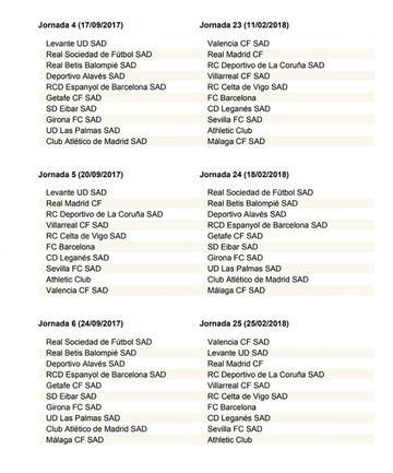 Así son las 38 jornadas de Liga de la temporada 2017-2018