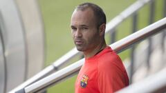 Andr&eacute;s Iniesta, en el entrenamiento de este s&aacute;bado.