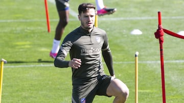 Sa&uacute;l, en el entrenamiento del Atl&eacute;tico.