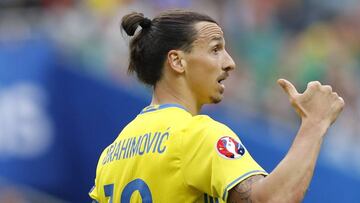 Sweden&#039;s Zlatan Ibrahimovic walks on the pitch  during the Euro 2016 Group E soccer match between Ireland and Sweden at the Stade de France in Saint-Denis, north of Paris, France, Monday, June 13, 2016. (AP Photo/Christophe Ena)