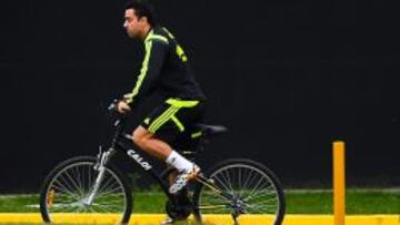 Xavi Hernández, en la concentración de España.