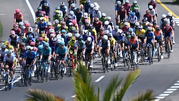 Cyclists compete during the fourth stage of the Tour Colombia UCI 2024 in Paipa, Colombia on February 9, 2024. (Photo by Luis Acosta / AFP)