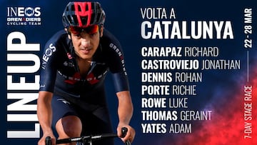 Formación de Ineos para la Volta a Catalunya 2021.