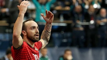 Ricardinho of Portugal celebrates after scoring during the UEFA Futsal Euro Championships Group A match against hosts Serbia in Belgrade