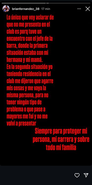“No estoy desaparecido, estoy bien y con mi familia... El jefe de la barra me dijo que agarre mis cosas y me vaya”