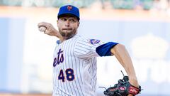 New York (United States), 07/08/2022.- Mets' pitcher Jacob deGrom during the fourth inning of the game between the Atlanta Braves and the New York Mets at Citi Field in New York, New York, USA, 07 August 2022. (Estados Unidos, Nueva York) EFE/EPA/JUSTIN LANE
