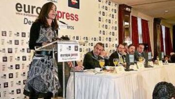 <b>EXPOSICIÓN. </b>Mercedes Coghen, en los Desayunos de Europa Press.