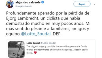 Alejandro Valverde lamenta el fallecimiento de Bjorg Lambrecht