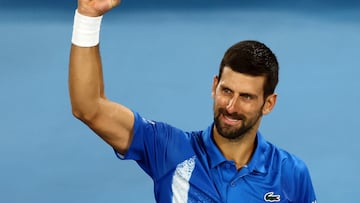 Tennis - Australian Open - Melbourne Park, Melbourne, Australia - January 15, 2025 Serbia's Novak Djokovic celebrates winning his second round match against Portugal's Jaime Faria REUTERS/Edgar Su