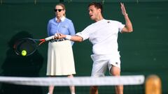 Wimbledon (United Kingdom), 04/07/2019.- Diego Schwartzman of Argentina in action against Dominik Koepfer of Germany during their second round match at the Wimbledon Championships at the All England Lawn Tennis Club, in London, Britain, 04 July 2019. (Tenis, Alemania, Reino Unido, Londres) EFE/EPA/ANDY RAIN EDITORIAL USE ONLY/NO COMMERCIAL SALES