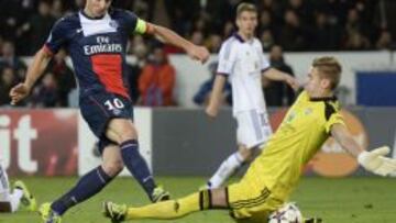 Zlatan Ibrahimovic, delantero del PSG, estableci&oacute; el empate de su equipo ante el Anderlecht.